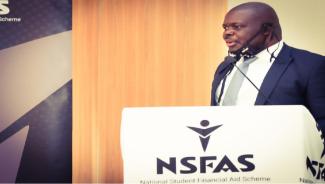 NSFAS chairman of the board attends a 2023 NSFAS media briefing