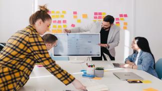 Manager working with his team