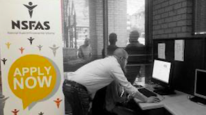 A NSFAS banner inside NSFAS offices