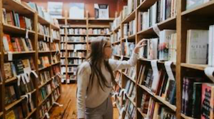 A first-year student in a library